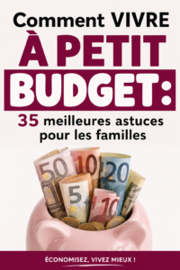 Famille souriante devant un tableau de budget familial
