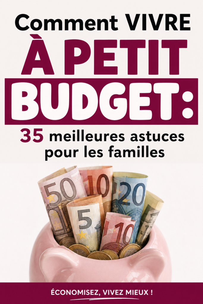 Famille souriante devant un tableau de budget familial