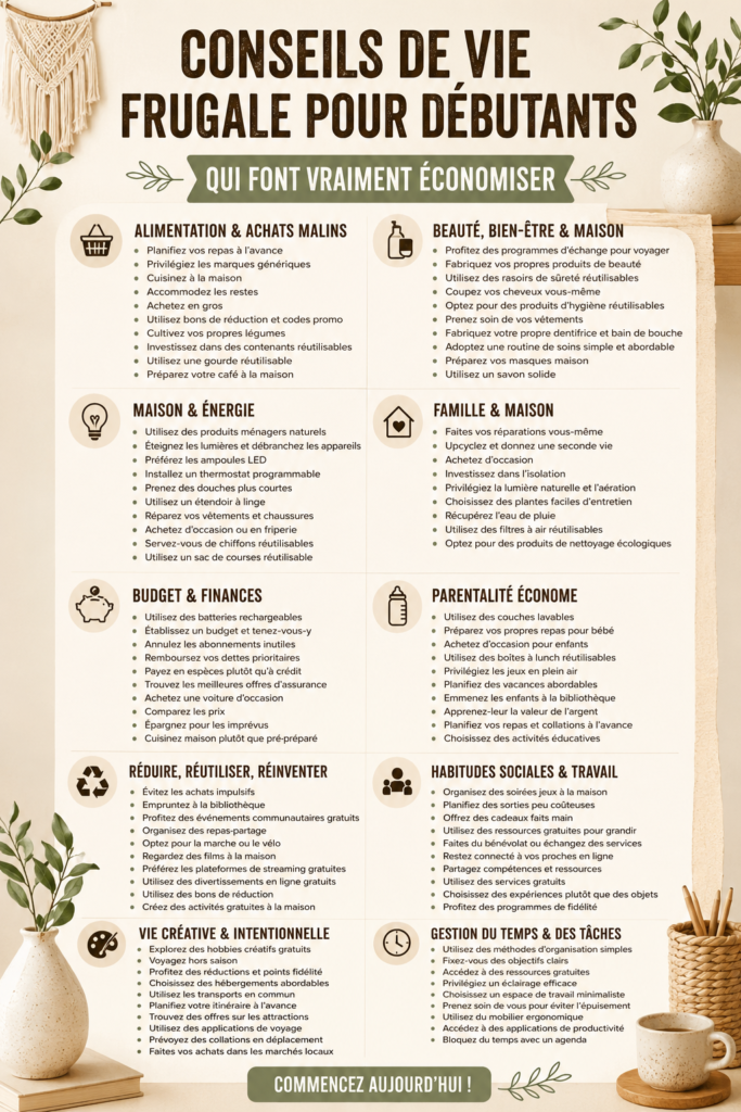 Femme heureuse regardant des astuces pour vivre frugalement