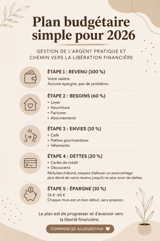Femme souriante créant son budget 2026 avec des outils pratiques