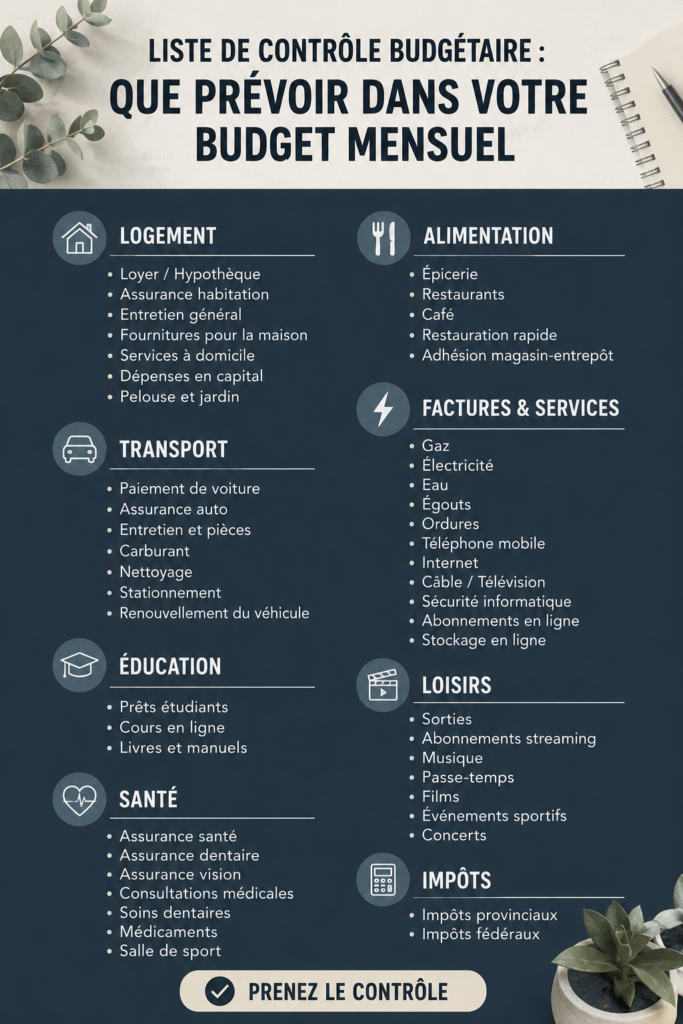 Une femme souriante consulte sa checklist budgétaire à la maison