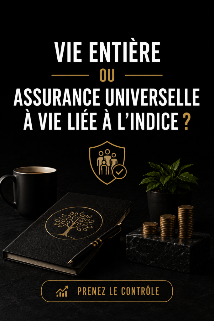 Visuel illustrant le choix entre assurance vie entière et IUL, représentant la sécurité financière pour les femmes