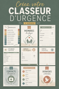 Un classeur d'urgence ouvert montrant des documents organisés et étiquetés.