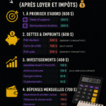 Femme souriante tenant un budget avec une calculatrice, se préparant à gérer son salaire de 2000 $.