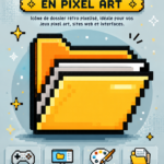 Icône de dossier rétro en pixel art illustrée avec des couleurs vives et un style old school