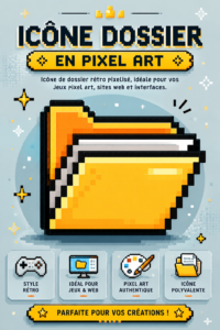 Icône de dossier rétro en pixel art illustrée avec des couleurs vives et un style old school