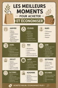 Un calendrier montrant les meilleures périodes pour acheter et économiser de l'argent.