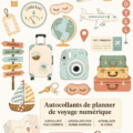 Exemple de stickers numériques colorés pour planificateur de voyage