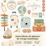 Exemple de stickers numériques colorés pour planificateur de voyage