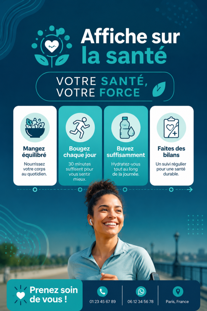 Affiche colorée sur le thème de la santé dans un intérieur chaleureux