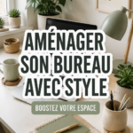 Bureau bien décoré avec des plantes et des accessoires pratiques