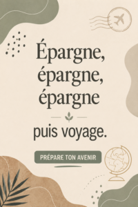 Femme souriante devant un paysage de voyage, représentant l'argent économisé pour des vacances.