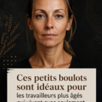 Une femme senior souriante au travail sur un ordinateur, discutant de ses idées de side hustle.