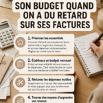 Femme calculant son budget avec des factures sur la table