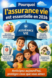 Femme souriante regardant les documents de son assurance vie, symbolisant la sécurité financière en 2026.