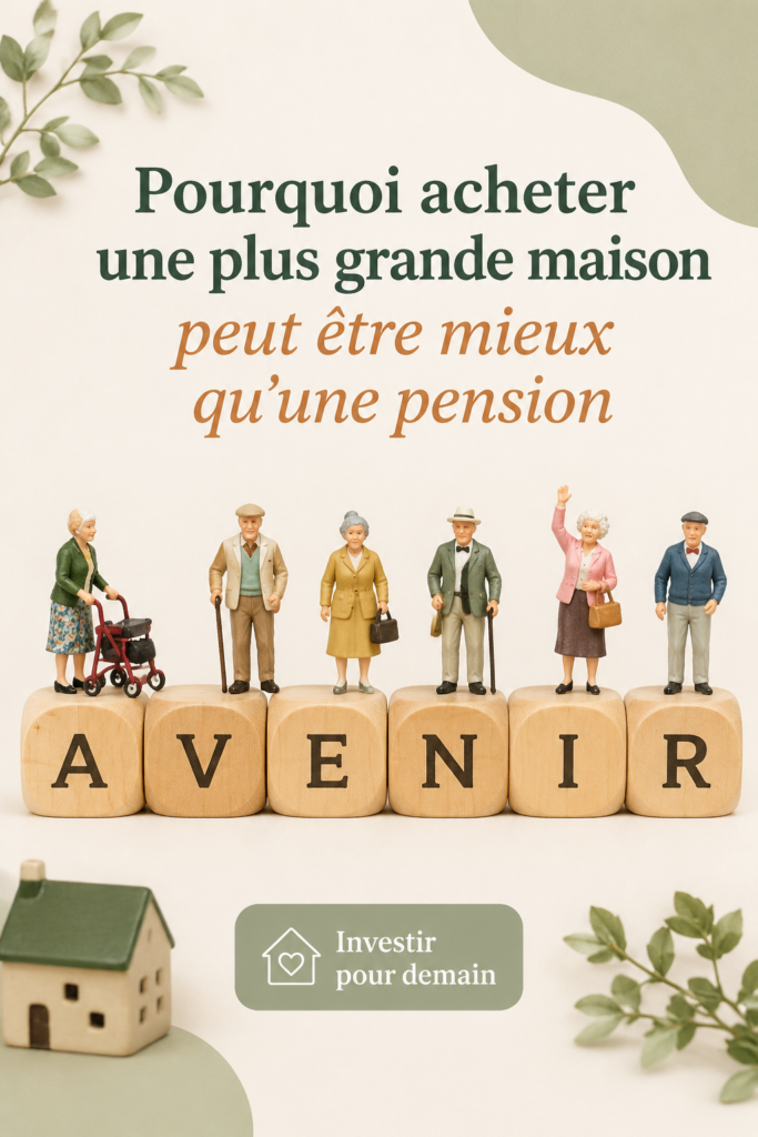 Une femme réfléchissant devant une grande maison familiale, symbole d'un choix de vie alternatif à la retraite.