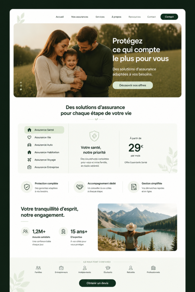 Illustration d'une page d'atterrissage professionnelle pour une activité