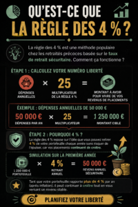 Une femme souriante consultait un graphique de finances personnelles lié à la règle des 4%.