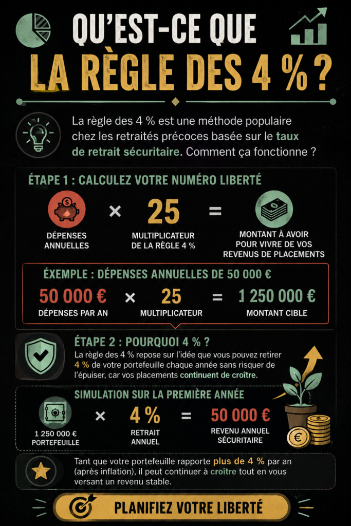 Une femme souriante consultait un graphique de finances personnelles lié à la règle des 4%.