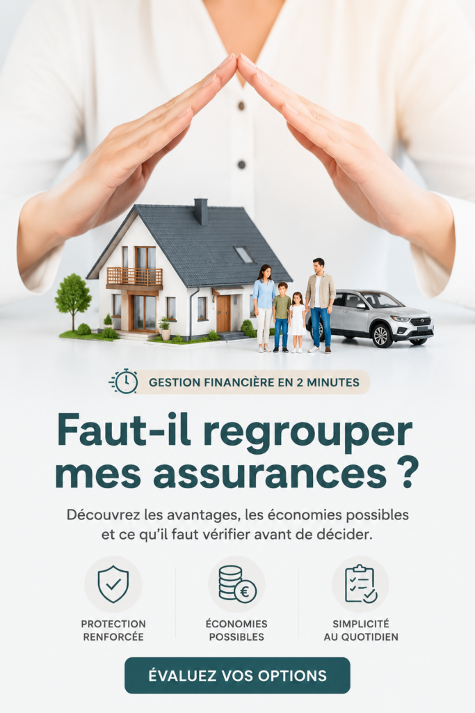 Une femme souriante consulte ses contrats d'assurance regroupés sur un ordinateur.