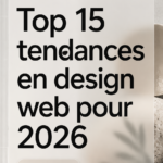 Illustration des tendances web design modernes pour 2026, mettant en avant des styles et couleurs actuels.