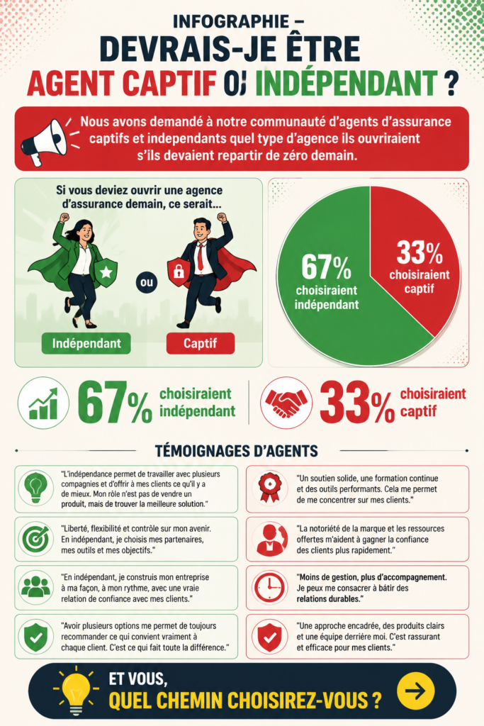 Illustration comparant les agents d'assurance captifs et indépendants, mettant en avant leurs différences