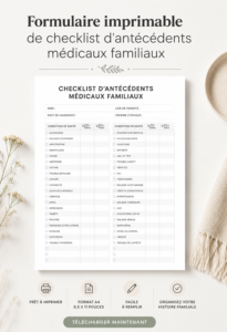 Modèle de checklist sur l'historique médical familial à imprimer.