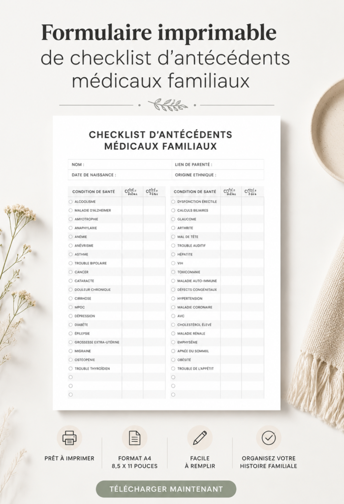 Modèle de checklist sur l'historique médical familial à imprimer.
