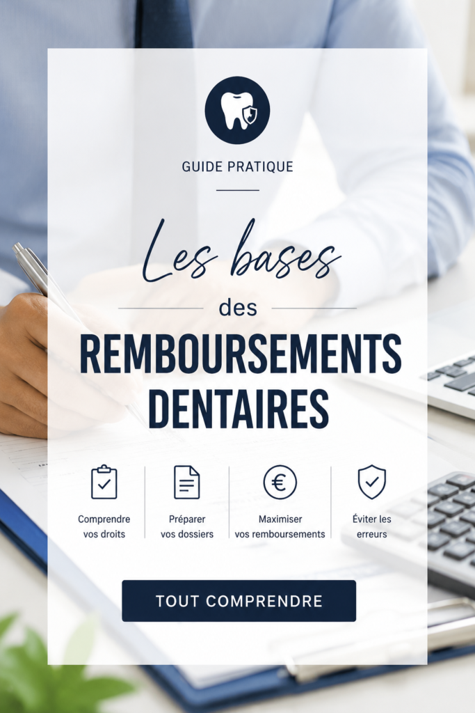 Femme consultant des documents d'assurance dentaire avec un sourire rassurant.
