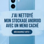 Un téléphone Android avec une interface de menu caché affichant des options de stockage.