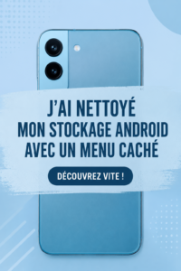 Un téléphone Android avec une interface de menu caché affichant des options de stockage.