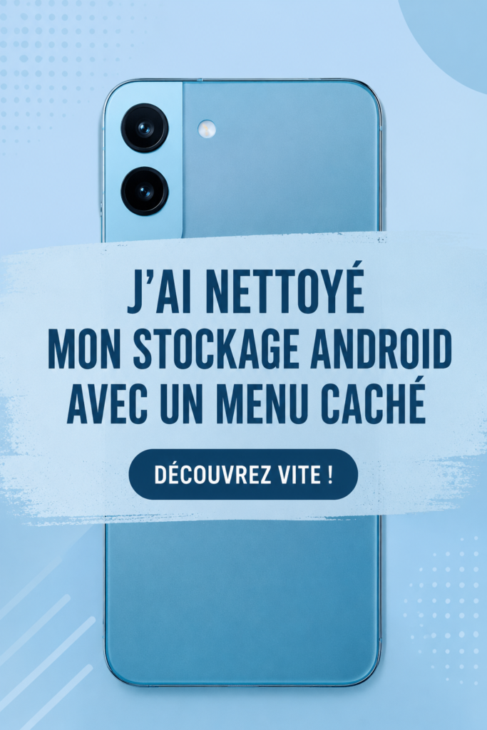 Un téléphone Android avec une interface de menu caché affichant des options de stockage.