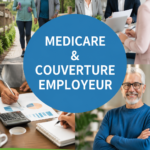 Illustration représentant Medicare et la couverture d'employeur avec des éléments de santé