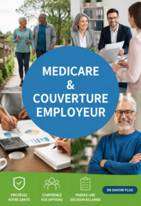 Illustration représentant Medicare et la couverture d'employeur avec des éléments de santé
