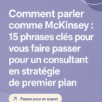Illustration d'une femme en réunion, utilisant des phrases professionnelles inspirées des consultants.