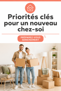 Vue d'intérieur d'une maison prête à être habitée avec checklist d'emménagement sur la table.