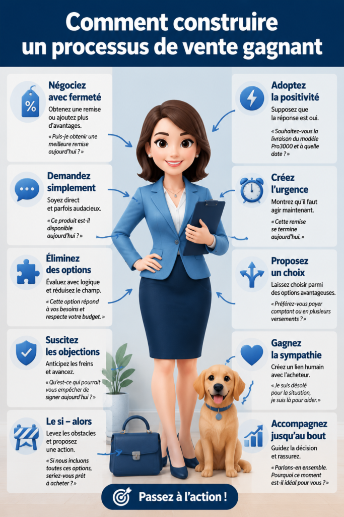 Un tableau illustrant les étapes d'un processus de vente efficace pour une entreprise