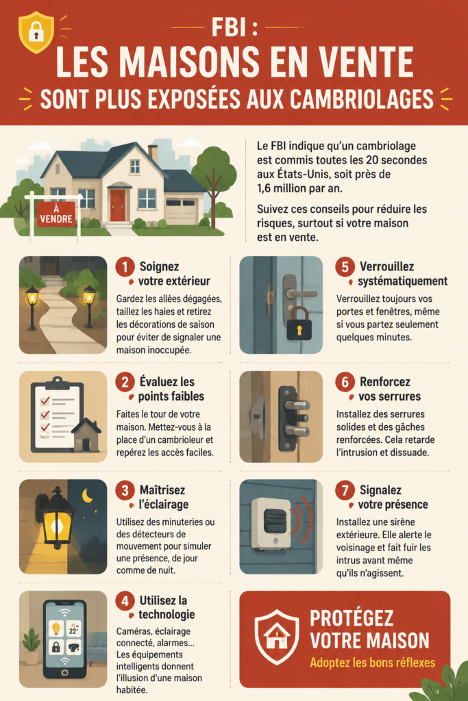 Maison à vendre avec panneaux de sécurité