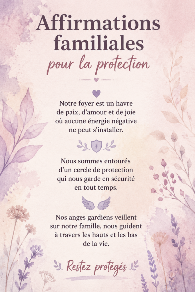 Une famille souriante se tenant par la main, illustrant la force des affirmations.