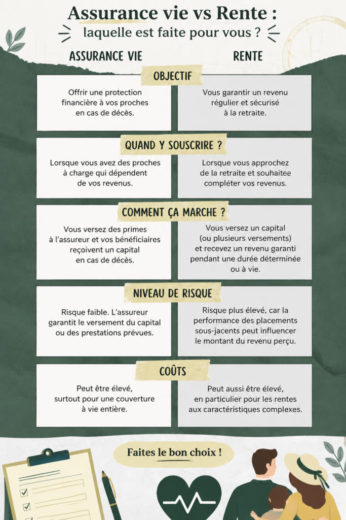 Femme réfléchissant à ses options de financement entre assurance-vie et rente.