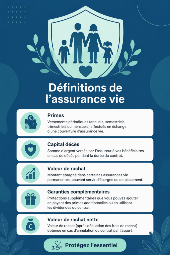 Une femme réfléchissant aux définitions de l'assurance vie, entourée de documents financiers.