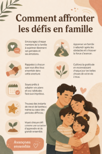 Une famille se réunissant autour d'une table pour discuter de leurs défis communs.