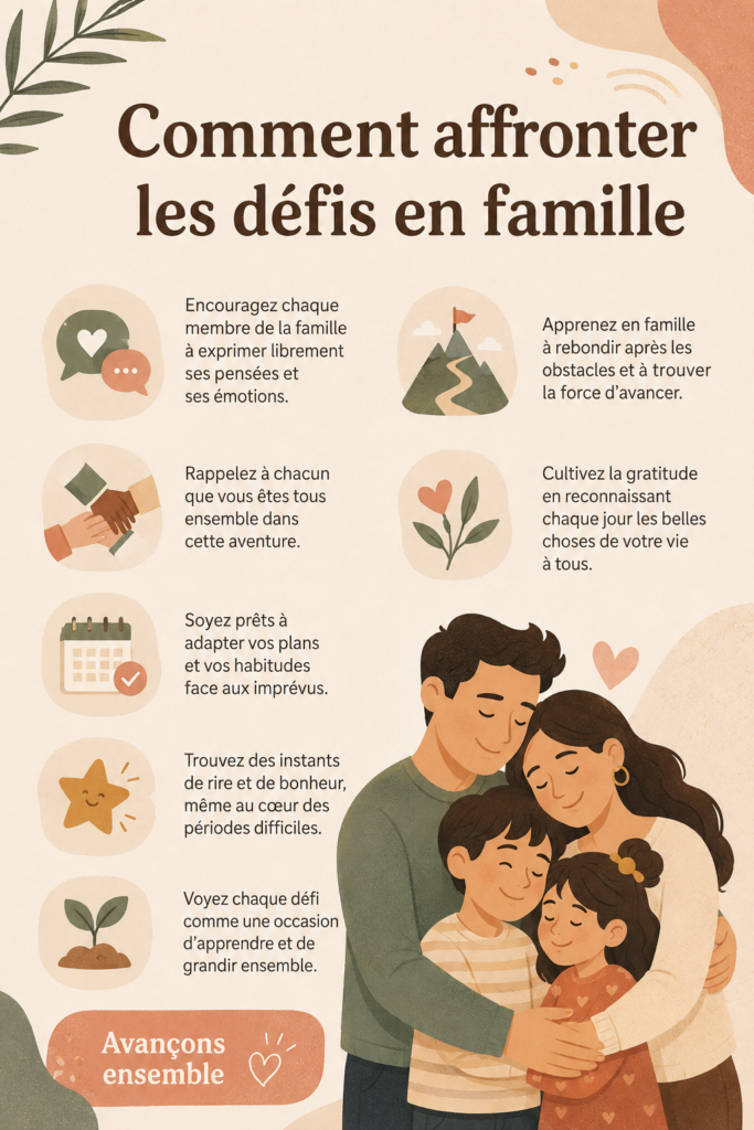 Une famille se réunissant autour d'une table pour discuter de leurs défis communs.