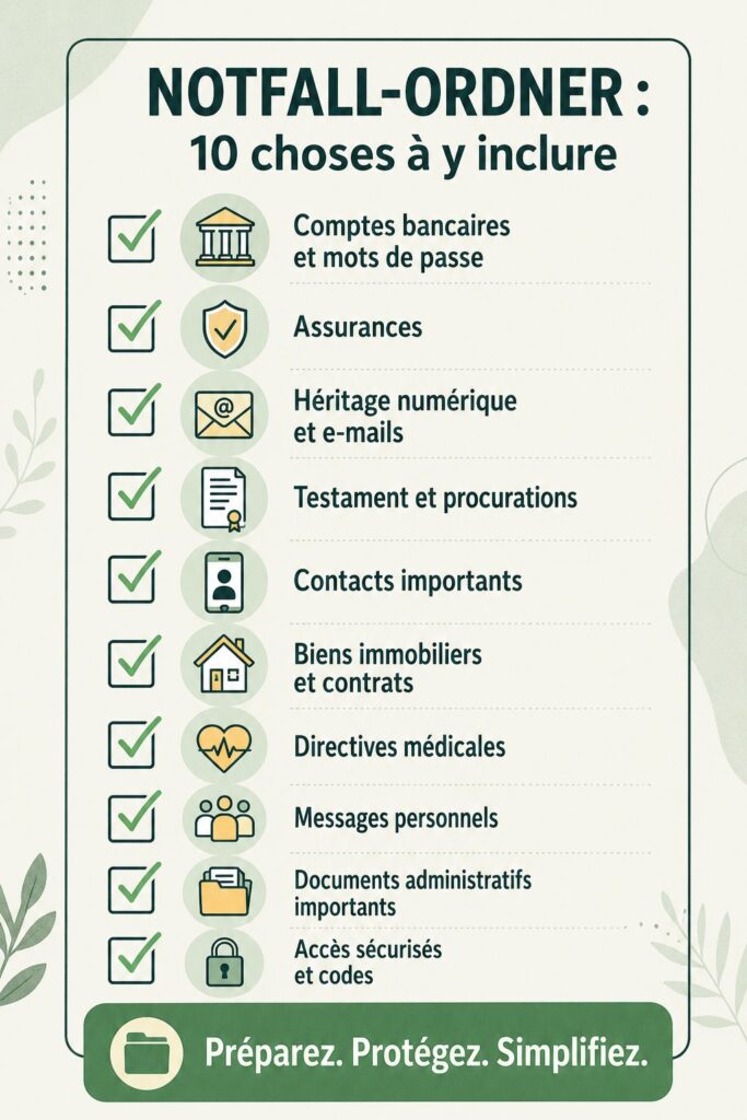 Dossier d'urgence bien organisé avec des documents essentiels pour la sécurité