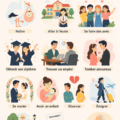 Illustration représentant les différentes étapes de la vie humaine, de l'enfance à la vieillesse.