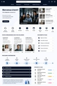 Capture d'écran d'un intranet SharePoint moderne et convivial.