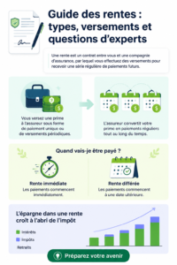 Femme examinant les options des rentes avec des documents sur son bureau.