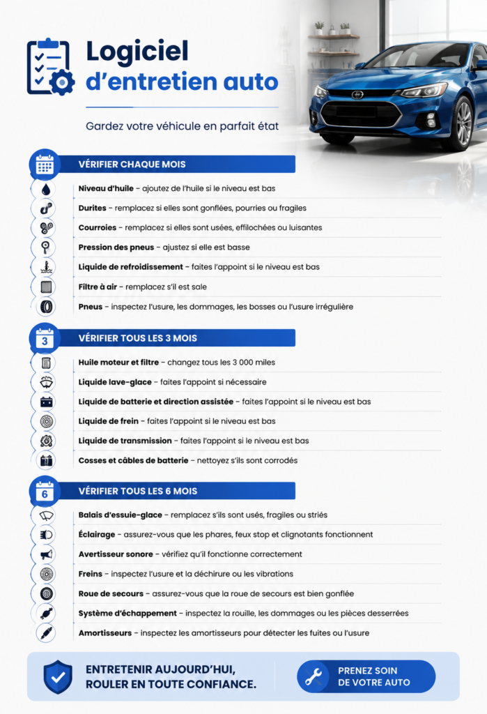 Capture d'écran d'un logiciel d'entretien automobile avec un design convivial et chaleureux, adapté aux conductrices.