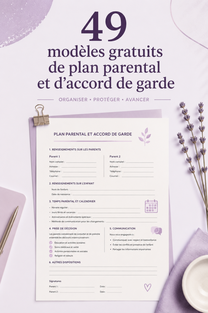 Un modèle d'accord de garde d'enfants prêt à être personnalisé
