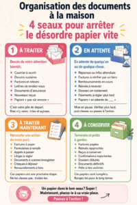 Femme souriante organisant des documents sur un bureau
